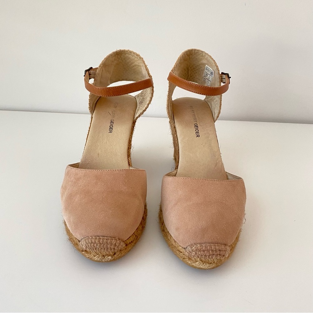 Kurt Geiger Wedge Heel Ankle Strap Dusty Pink Suede Espadrilles Size 38/7.5 GUC - Picture 3 of 13